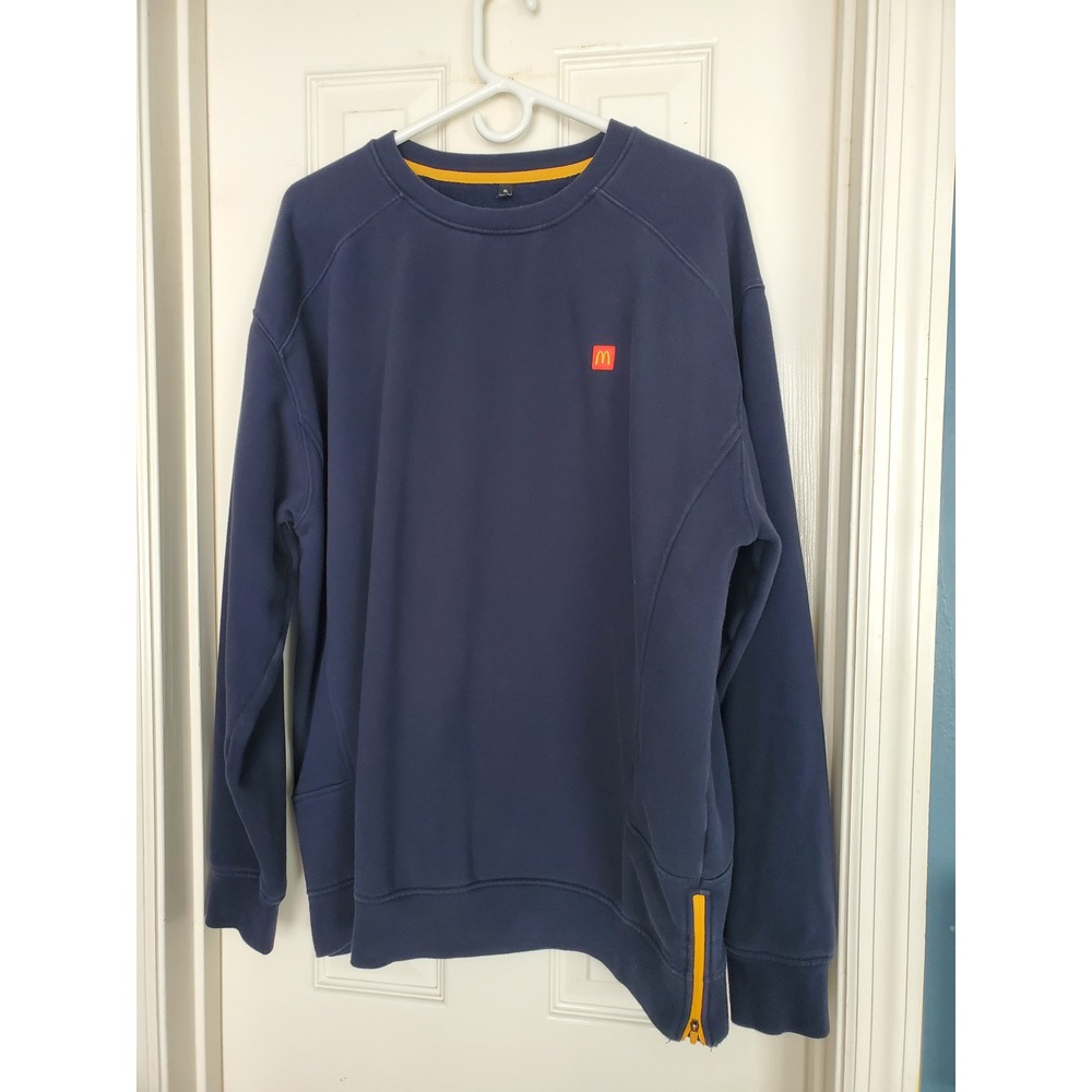 McDonalds Logo Crew Sweatshirt Navy Blue Raglan Sleeve Side Zip Uniform XL